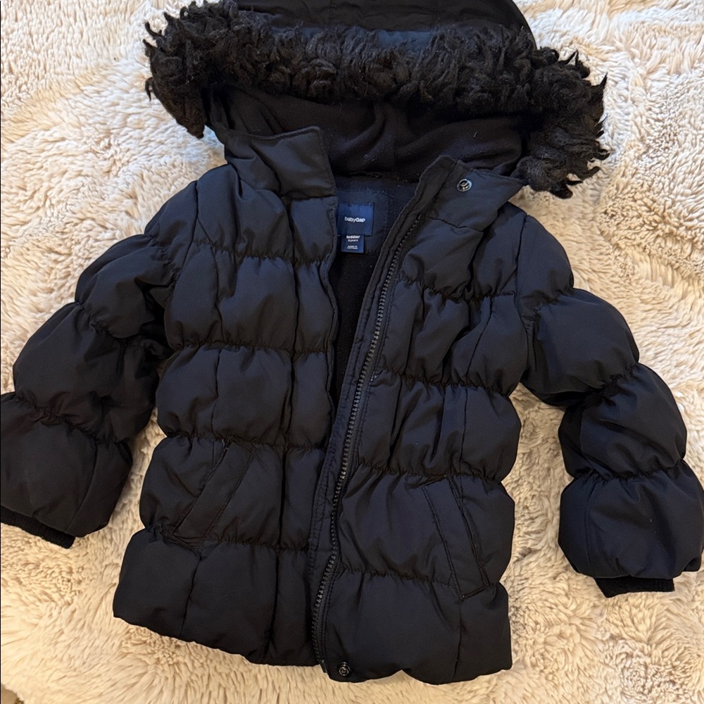 Baby GAP Kids Black Puffer Jacket with Hood Toddler Girls 3 3t Down Feather
